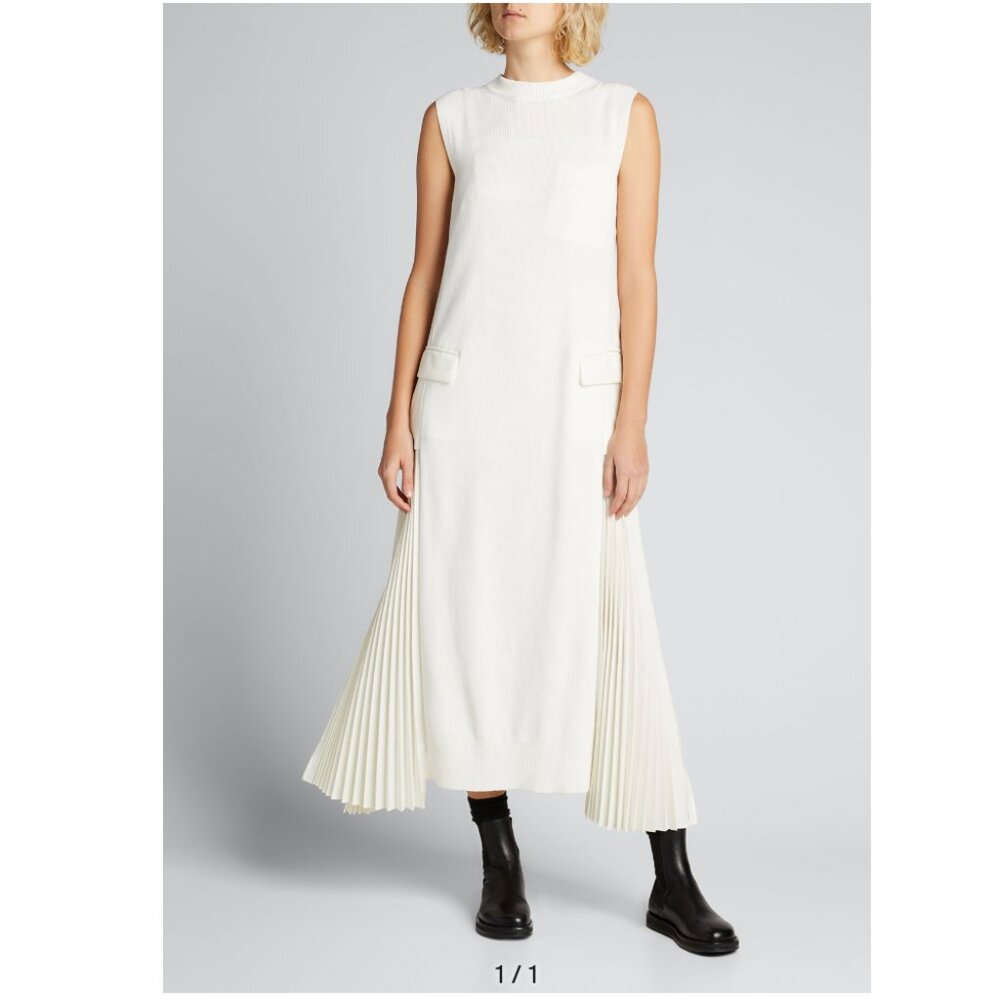 Sacai Side-Pleated Sleeveless Maxi Dress
